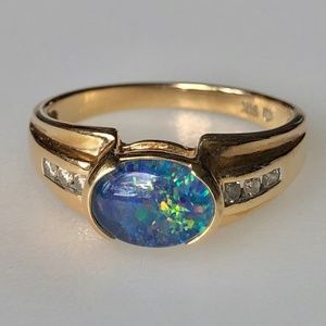 SOLD Very Fine 14k Black Opal Diamond Ring 3.3g